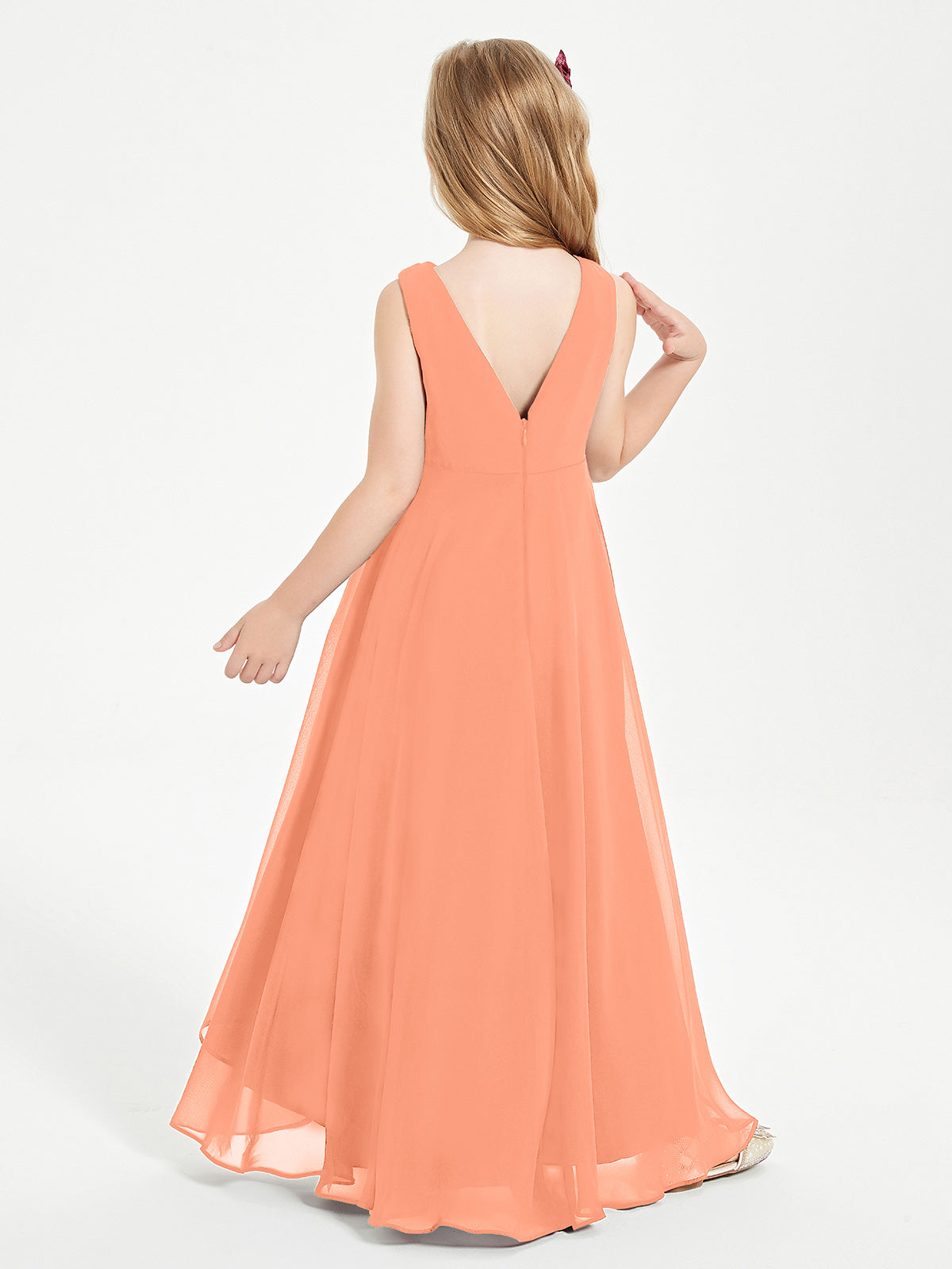 Modern Asymmetrical Cowl Neck Junior Bridesmaid Dresses Papaya